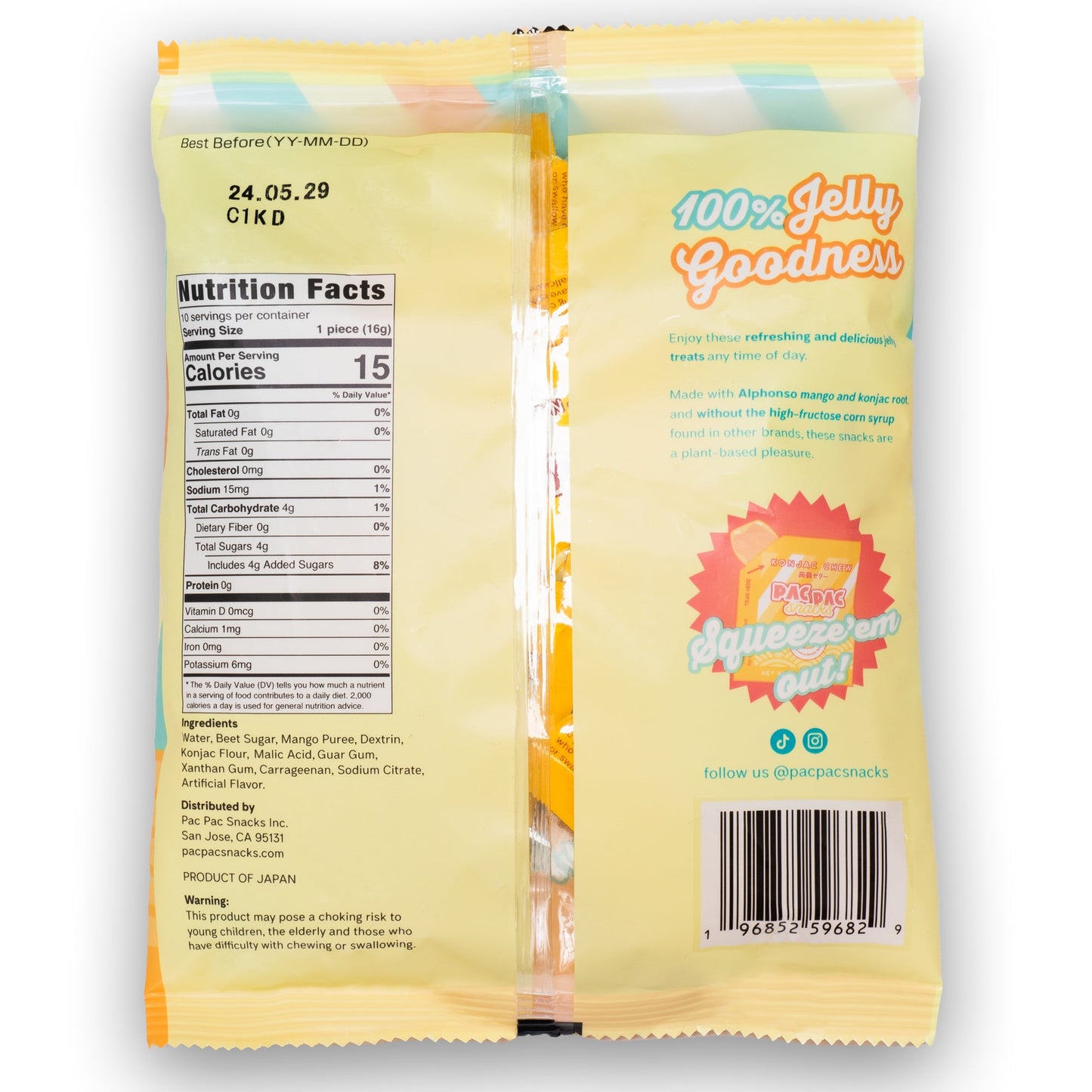 Pac Pac Vegan Konjac Chewy Jelly Treats - Mango Flavor 🥭
