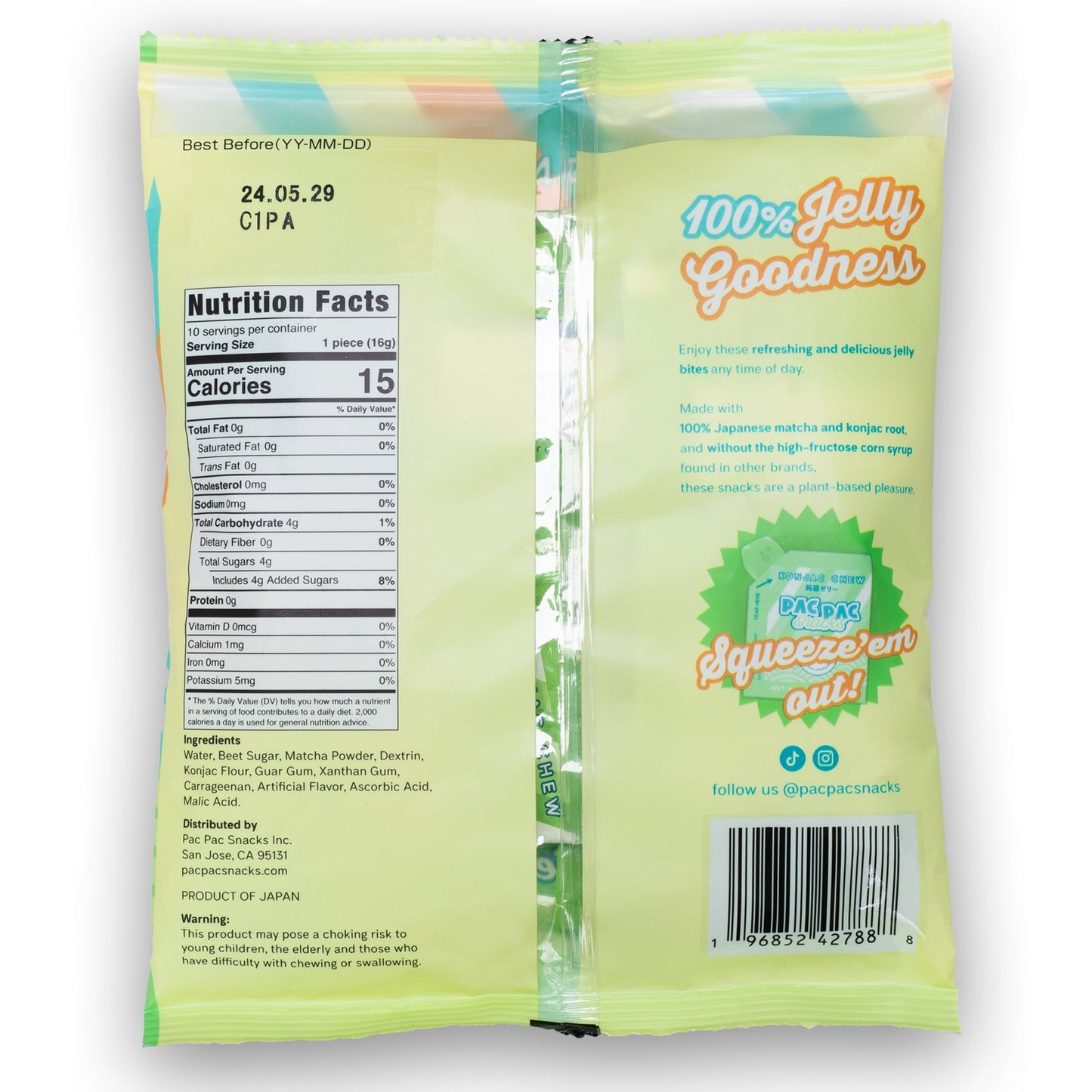 Pac Pac Vegan Konjac Chewy Jelly Treats - Matcha Flavor 🍵